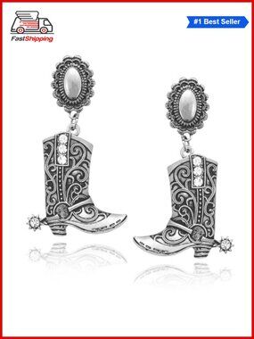 ✨ Western Cowgirl Boots Spur Dangle Drop Earrings Rodeo Boho Fancy Dress